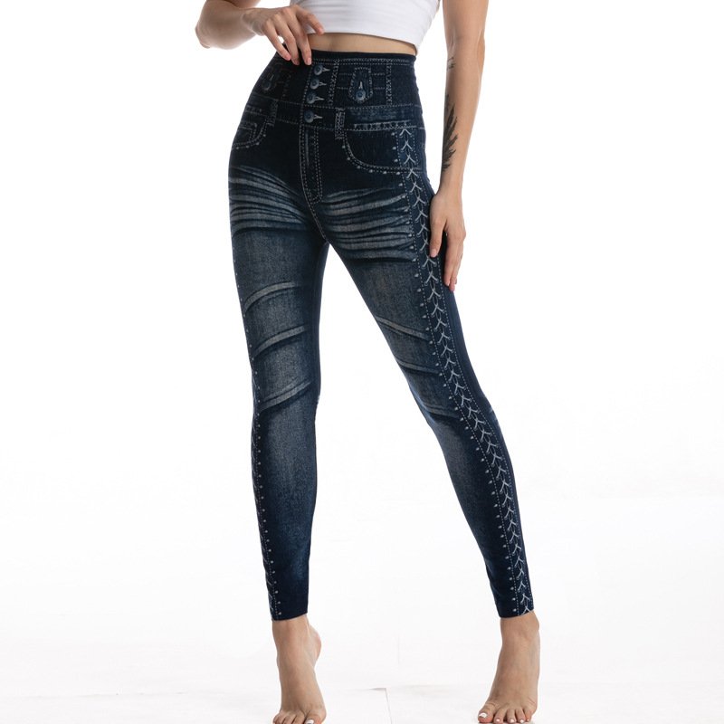 Damen Lässig Denim-Print-Grafik Alle Jahreszeiten Knöchelhose Leggings