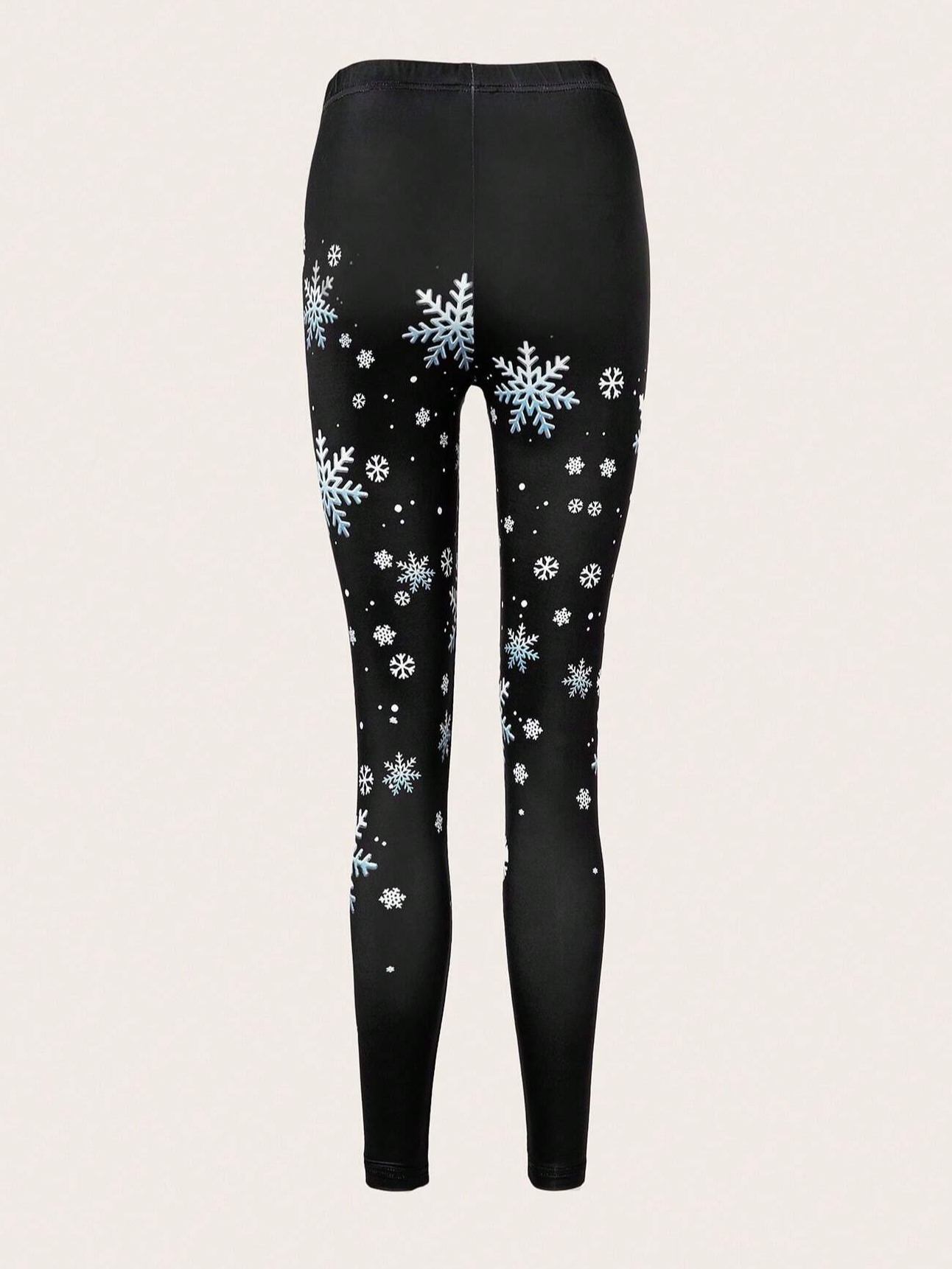 Damen Lässig Weihnachtsschneemann Jersey Alle Jahreszeiten Lang Leggings