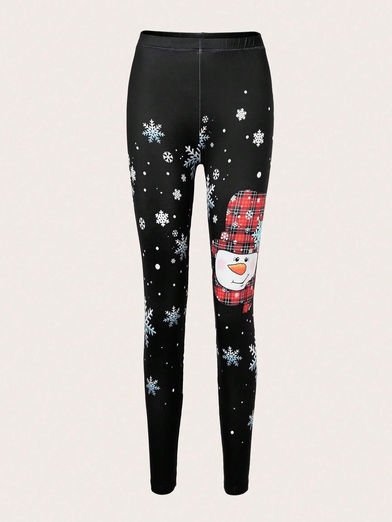 Damen Lässig Weihnachtsschneemann Jersey Alle Jahreszeiten Lang Leggings