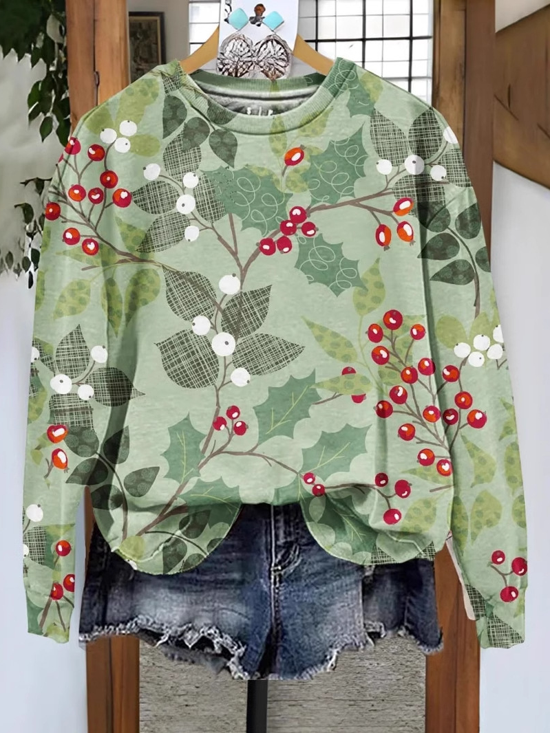 Damen Rundhals Weihnachten Lässig Frühling/Herbst Langarm Sweatshirt