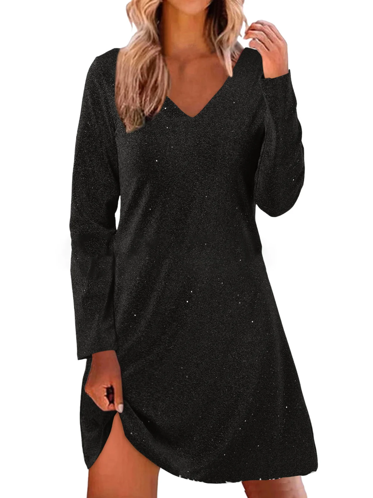 Damen Glitzer Kleid Elegant Unifarben Weit Festliche Kleider