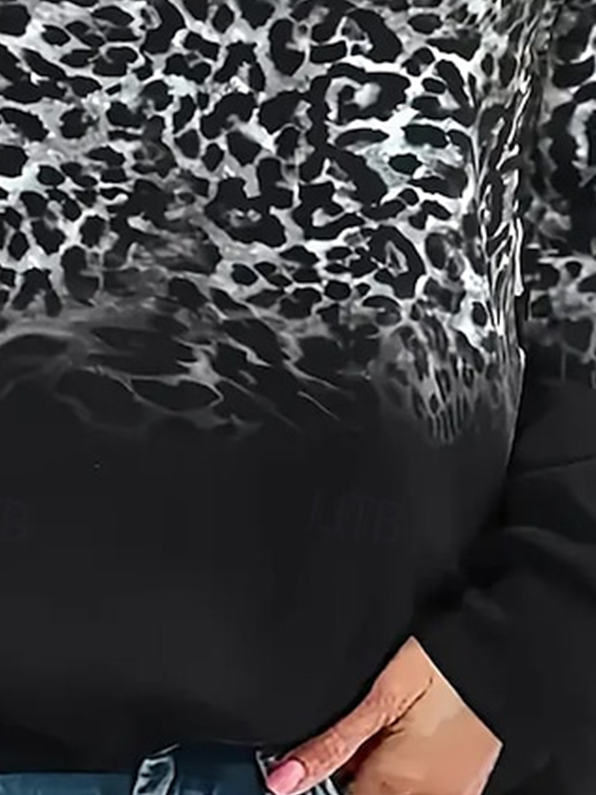 Damen Rundhals Leopard Lässig Frühling/Herbst Langarm Sweatshirt