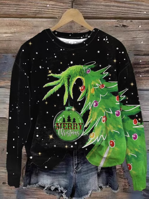 Damen Rundhals Weihnachten Lässig Frühling/Herbst Langarm Sweatshirt