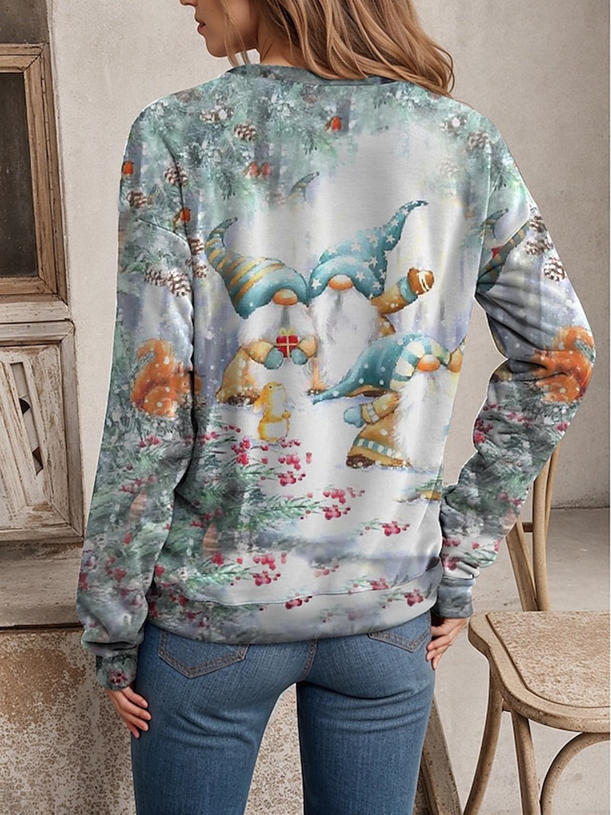 Damen Rundhals Weihnachten Lässig Frühling/Herbst Langarm Sweatshirt