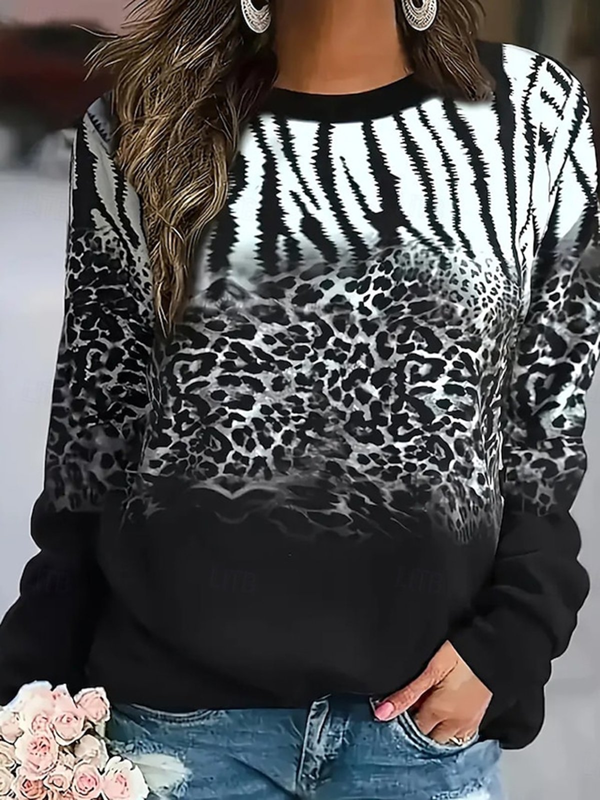 Damen Rundhals Leopard Lässig Frühling/Herbst Langarm Sweatshirt