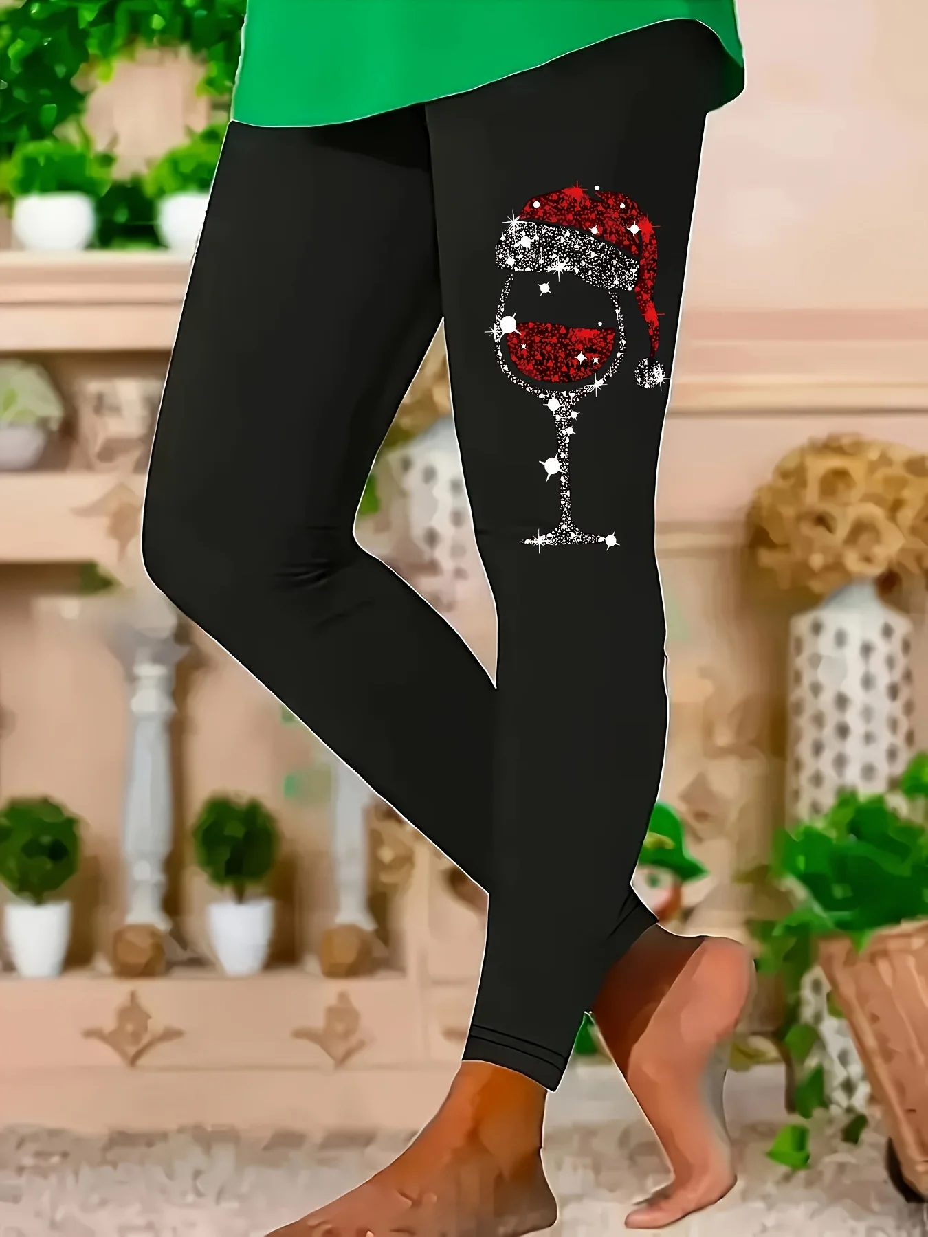 Damen Lässig Weihnachten Jersey Alle Jahreszeiten Lang Leggings