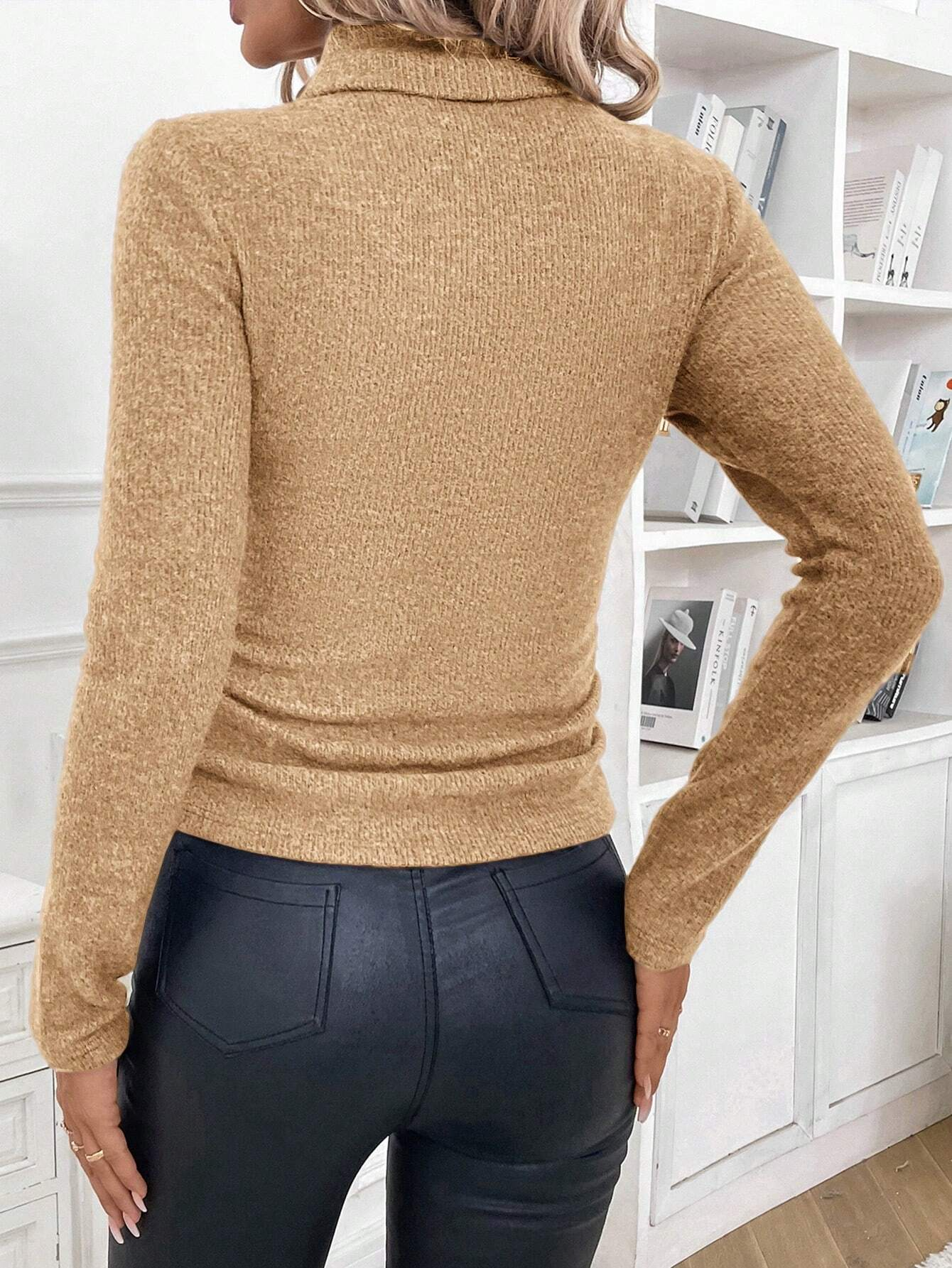 Damen Winter Unifarben Lässig Langarm Mock Neck Baumwolle Pullover