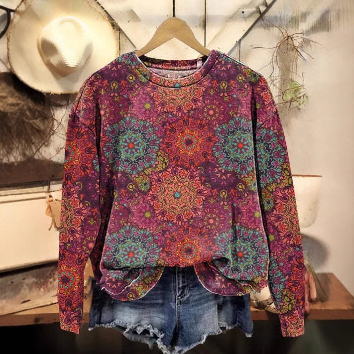 Damen Rundhals Geblümt Lässig Frühling/Herbst Langarm Sweatshirt