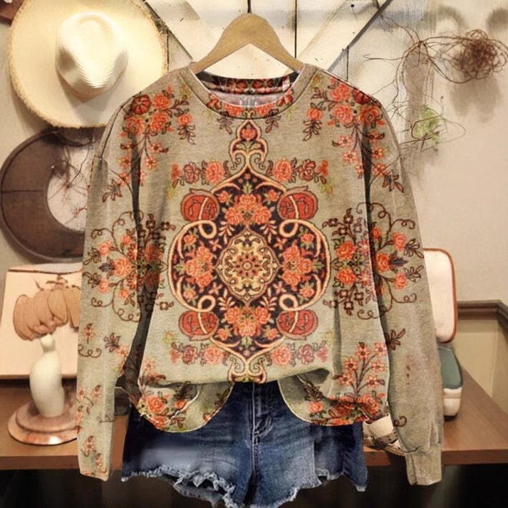 Damen Rundhals Geblümt Lässig Frühling/Herbst Langarm Sweatshirt