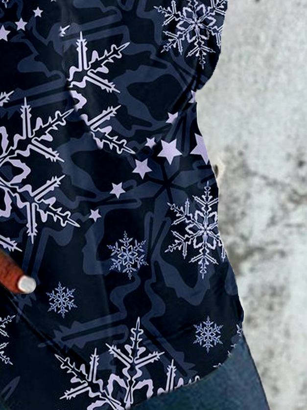 Damen Rundhals Schneeflocke Lässig Frühling/Herbst Baumwolle Langarm Sweatshirt