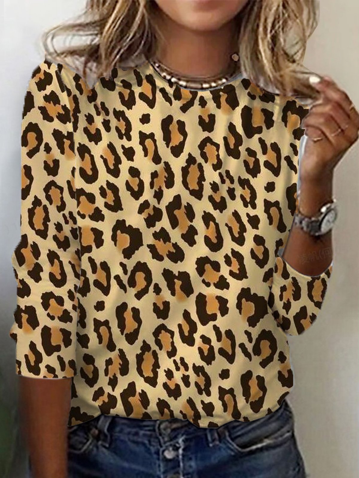 Damen Langarm T-Shirts T-Shirt Frühling/Herbst Leopard Jersey Rundhals Täglich Ausgehen Lässig Oberteile