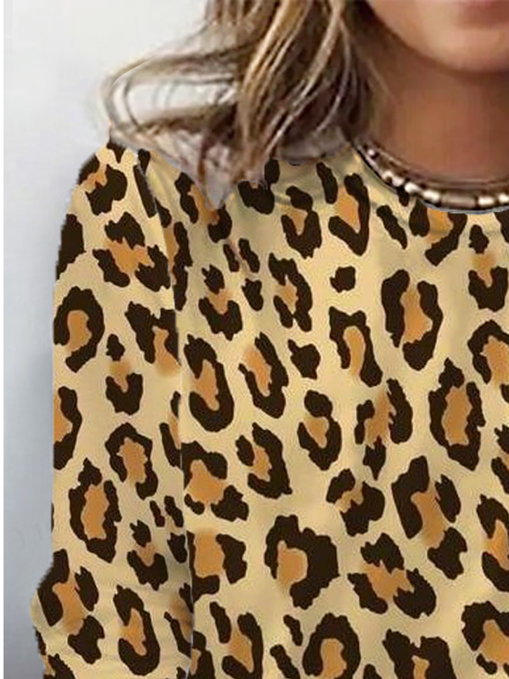 Damen Langarm T-Shirts T-Shirt Frühling/Herbst Leopard Jersey Rundhals Täglich Ausgehen Lässig Oberteile