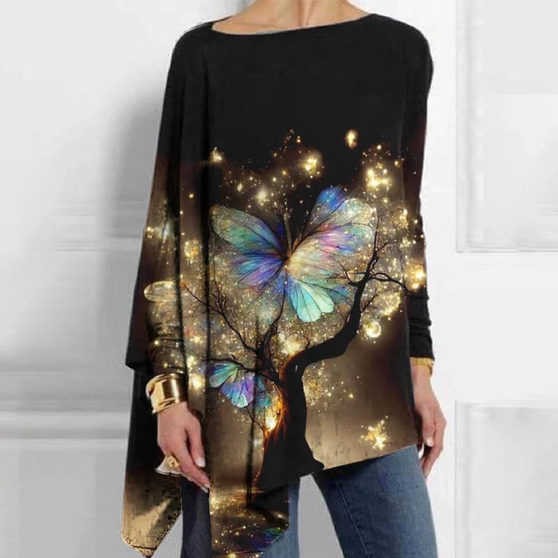 Damen Langarm Bluse Frühling/Herbst Geblümt Jersey Rundhals Täglich Ausgehen Lässig Oberteile