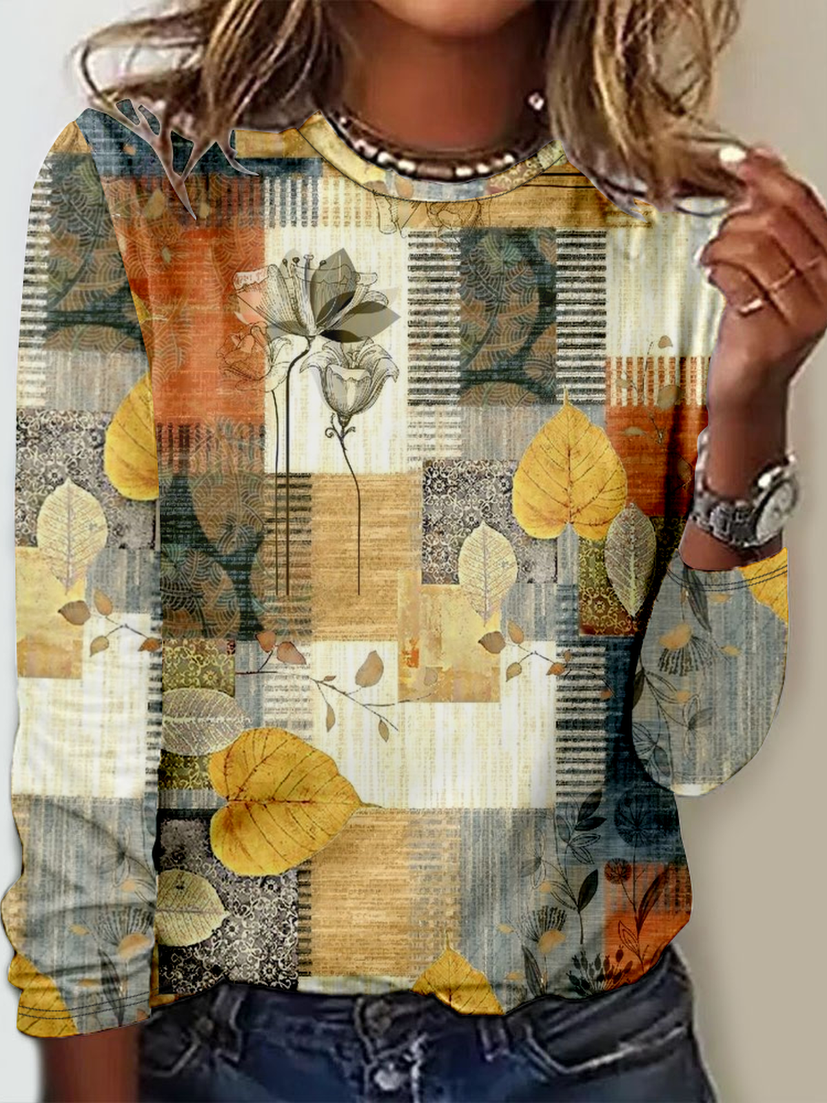Damen Langarm T-Shirts T-Shirt Frühling/Herbst 3d Drucken Rundhals Lässig Oberteile