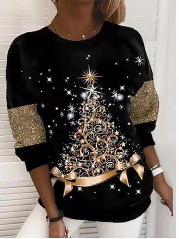 Damen Rundhals Weihnachten Lässig Frühling/Herbst Langarm Sweatshirt