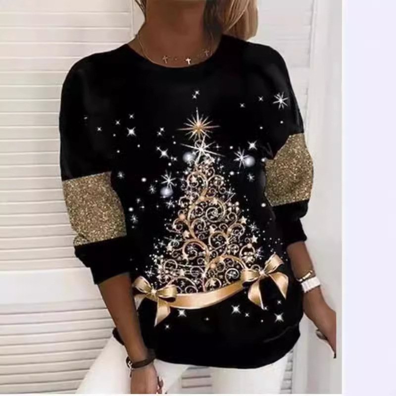 Damen Rundhals Weihnachten Lässig Frühling/Herbst Langarm Sweatshirt