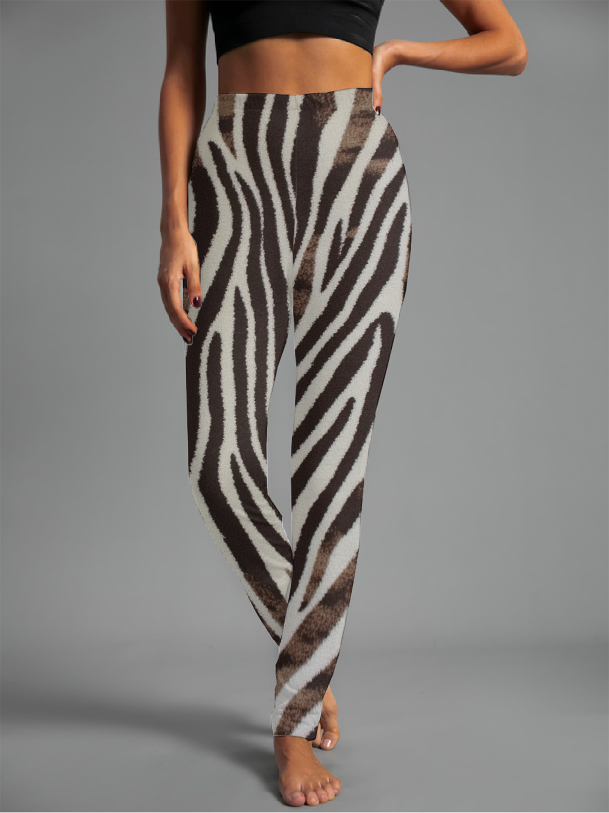 Damen Lässig Zebra Jersey Alle Jahreszeiten Lang Leggings