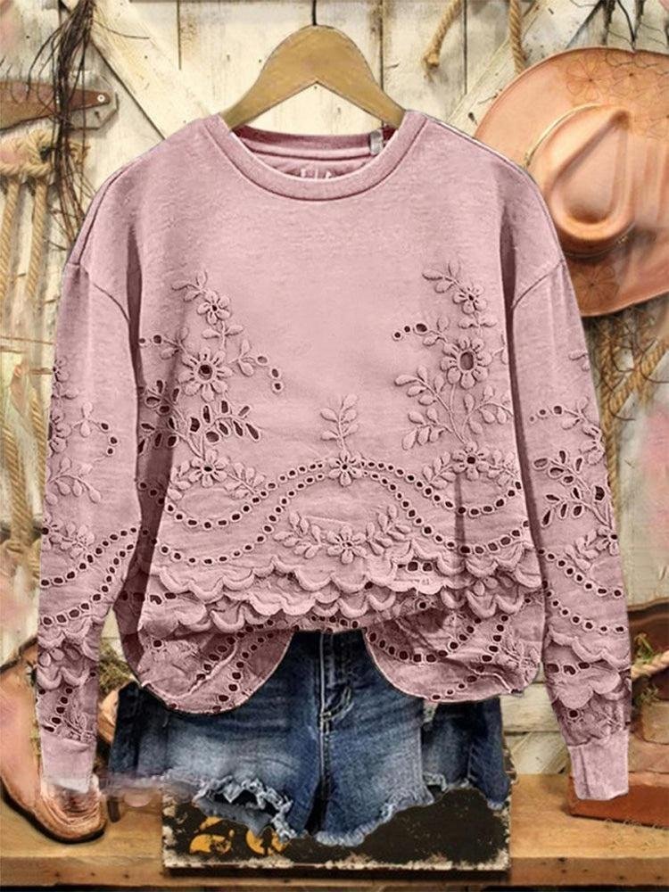 Damen Rundhals 3d Drucken Retro Frühling/Herbst Langarm Sweatshirt