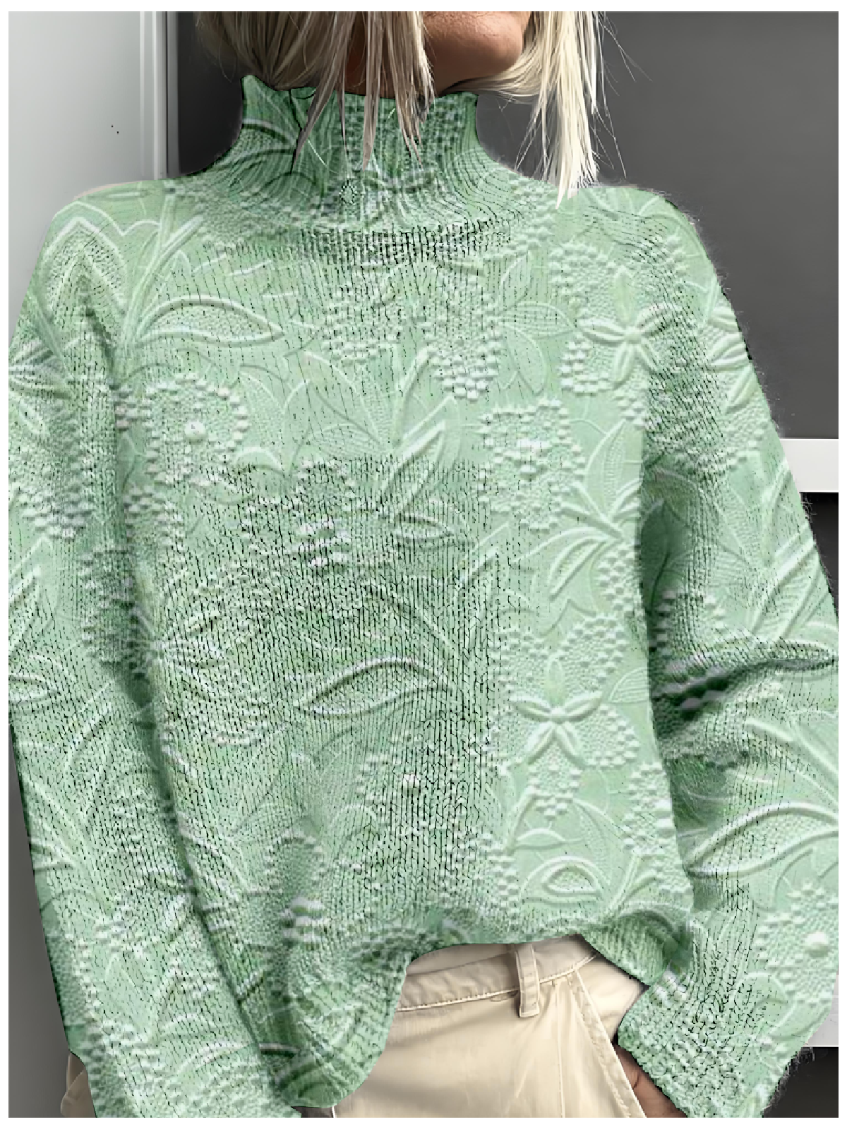Damen Mock Neck 3d Drucken Retro Frühling/Herbst Langarm Sweatshirt