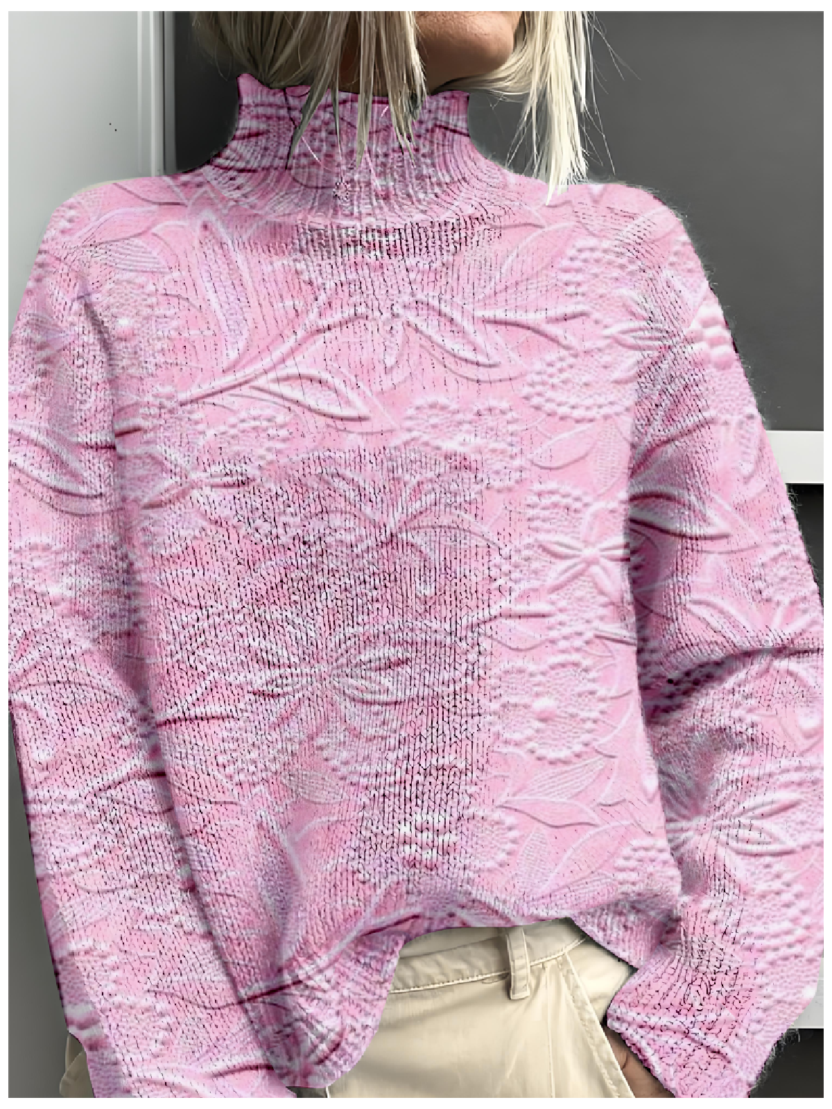 Damen Mock Neck 3d Drucken Retro Frühling/Herbst Langarm Sweatshirt