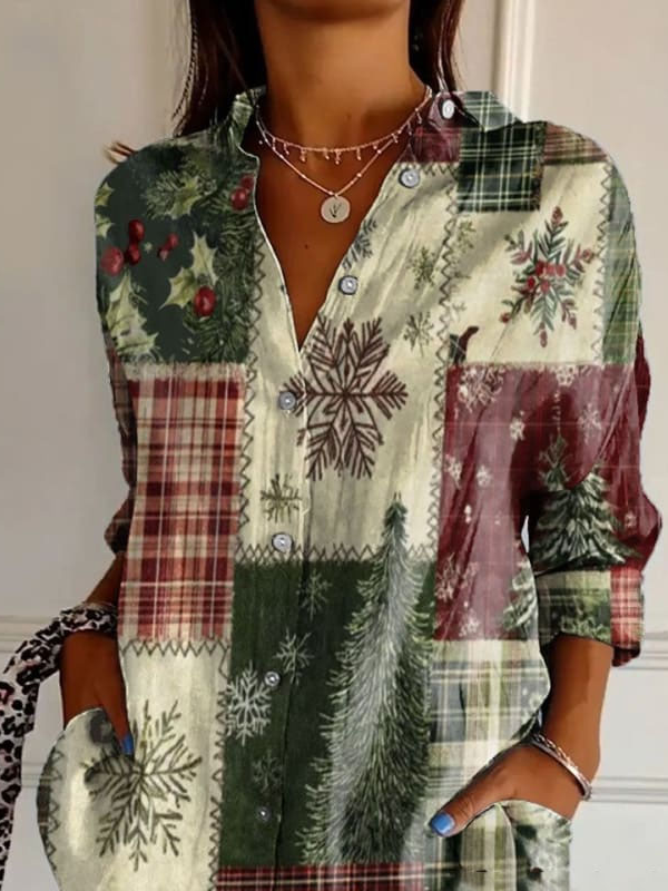 Damen Langarm Bluse Frühling/Herbst Weihnachten Hemdkragen Täglich Ausgehen Lässig Oberteile