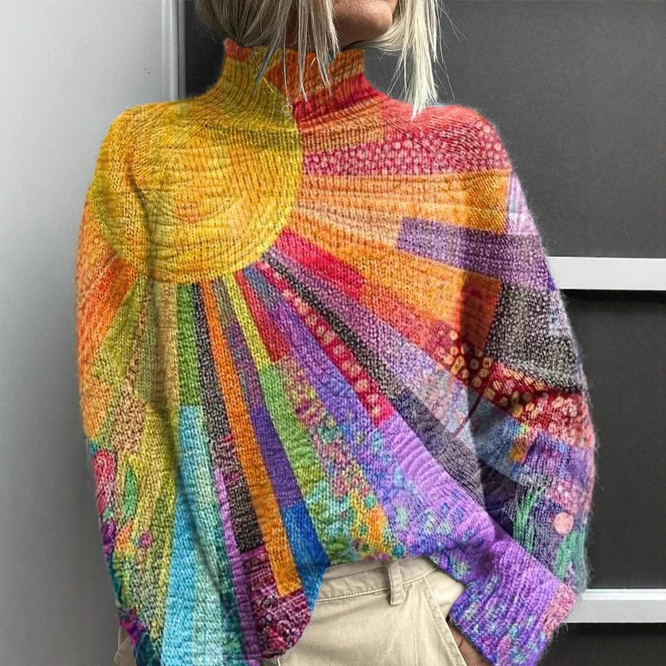 Damen Rollkragen Abstrakt Lässig Frühling/Herbst Langarm Sweatshirt