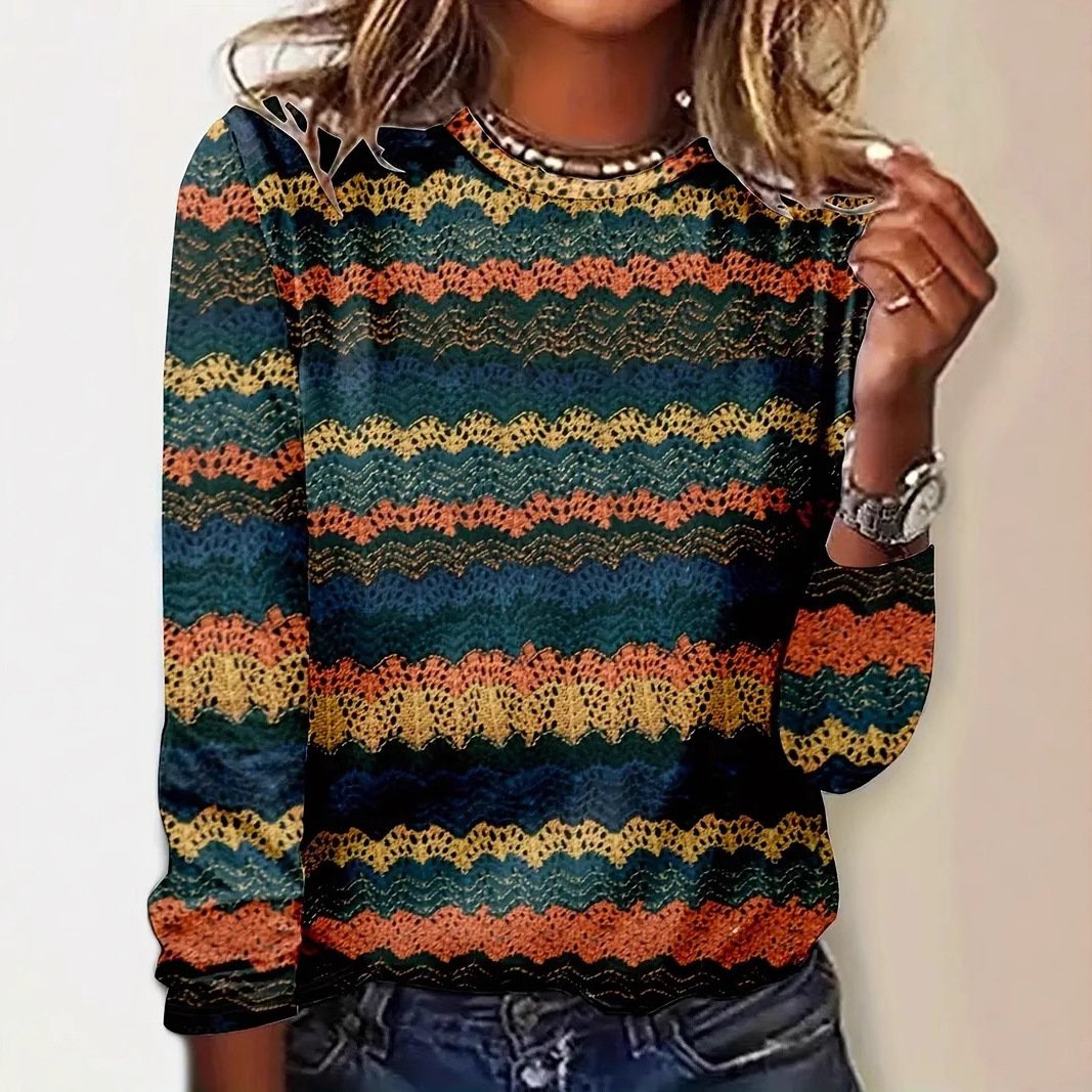 Damen Langarm T-Shirts T-Shirt Frühling/Herbst Geblümt Jersey Rundhals Täglich Ausgehen Lässig Oberteile