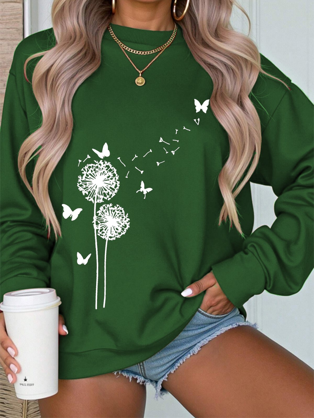 Damen Rundhals Botanisch Muster Lässig Frühling/Herbst Langarm Sweatshirt