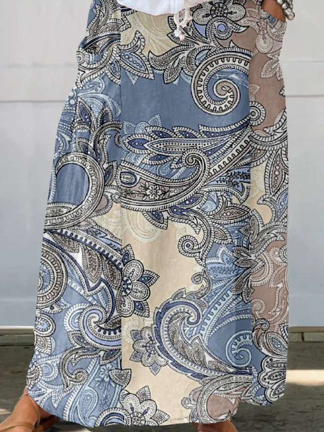 Damen Retro Paisley Regenschirm Frühling/Herbst Leinen Rock