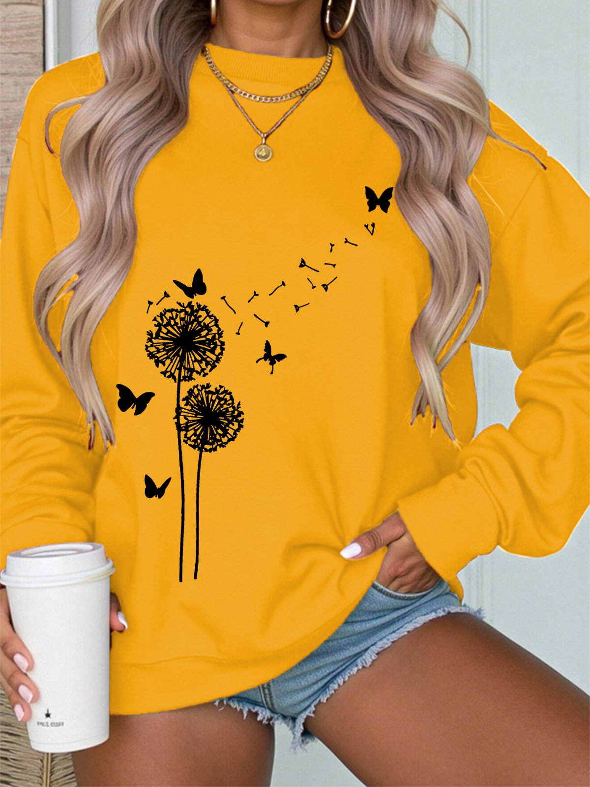 Damen Rundhals Botanisch Muster Lässig Frühling/Herbst Langarm Sweatshirt