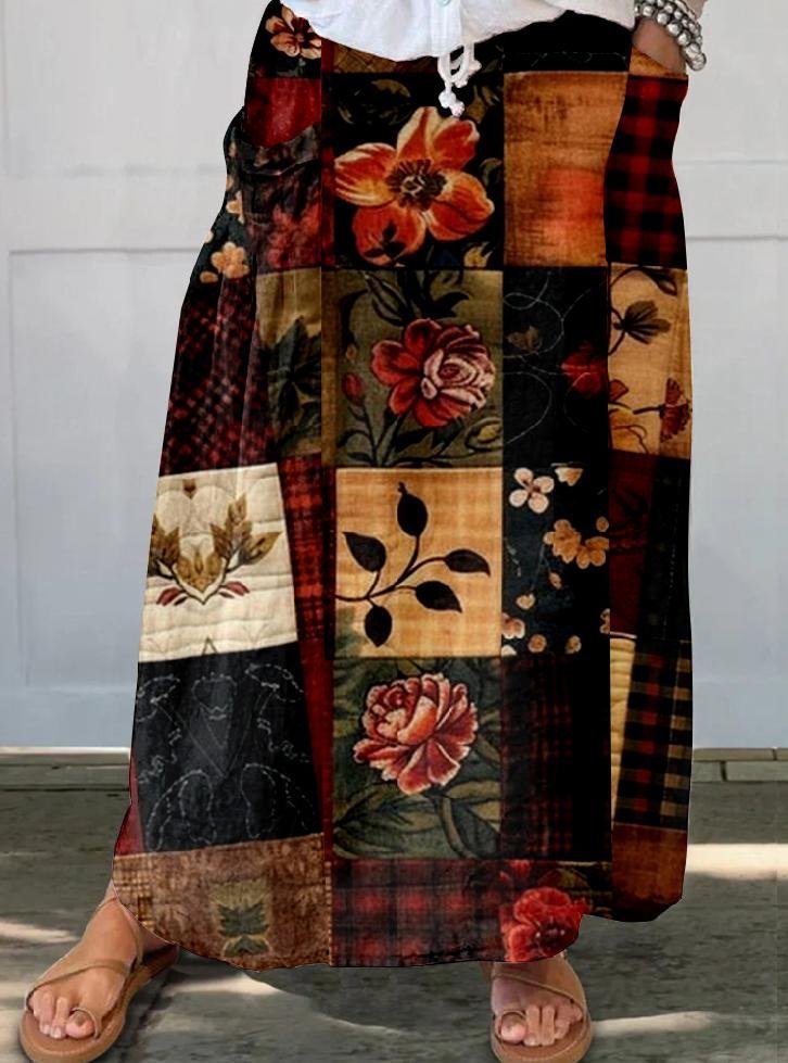 Damen Retro Kariert Regenschirm Frühling/Herbst Baumwolle Rock
