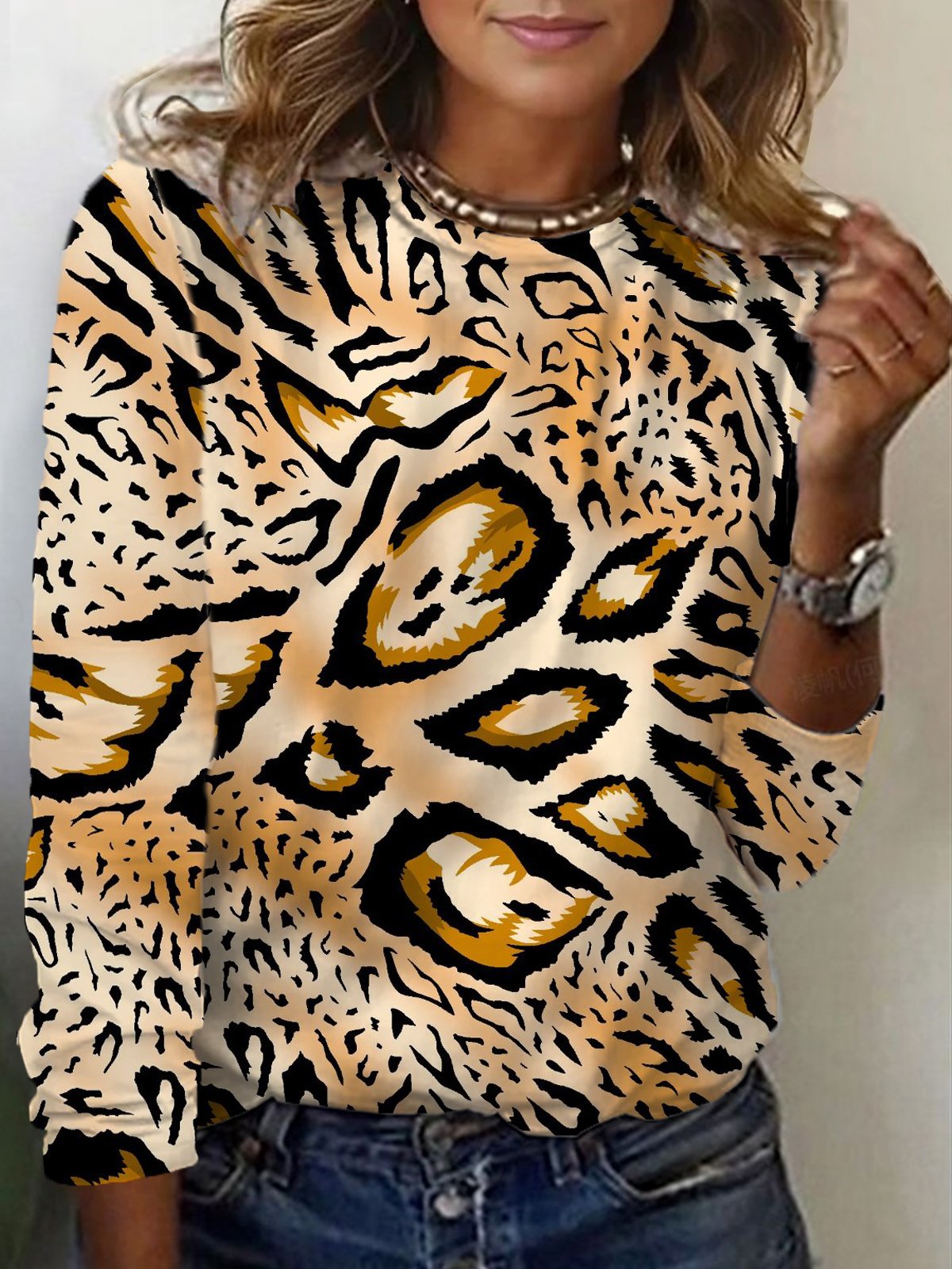 Damen Langarm T-Shirts T-Shirt Frühling/Herbst Leopard Jersey Rundhals Täglich Ausgehen Lässig Oberteile