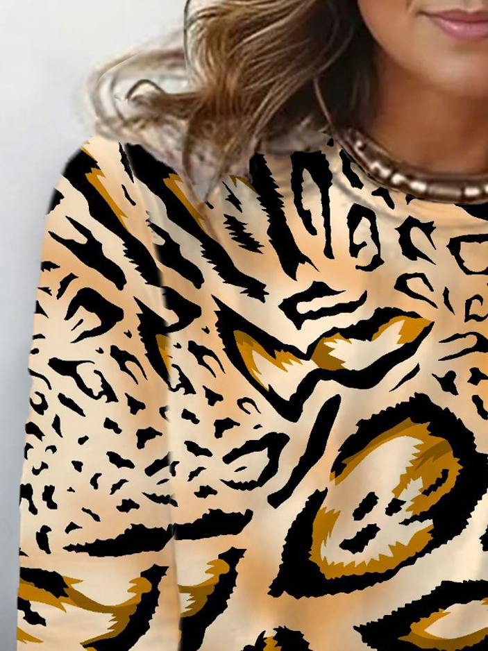 Damen Langarm T-Shirts T-Shirt Frühling/Herbst Leopard Jersey Rundhals Täglich Ausgehen Lässig Oberteile