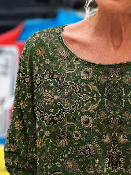Damen Langarm T-Shirts T-Shirt Frühling/Herbst Ethnisch Jersey Rundhals Täglich Ausgehen Lässig Oberteile
