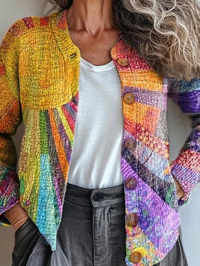Damen 3d Drucken Lässig Frühling/Herbst Strickjacke