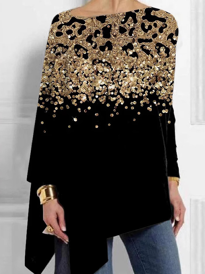 Damen Langarm Bluse Frühling/Herbst Farbblock Jersey Rundhals Täglich Ausgehen Lässig Oberteile