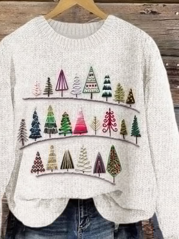 Damen Winter Weihnachten Lässig Langarm Rundhals Strickpullover