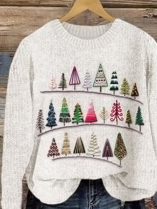 Damen Winter Weihnachten Lässig Langarm Rundhals Strickpullover