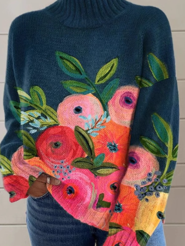 Damen Rollkragen Geblümt Lässig Frühling/Herbst Langarm Sweatshirt