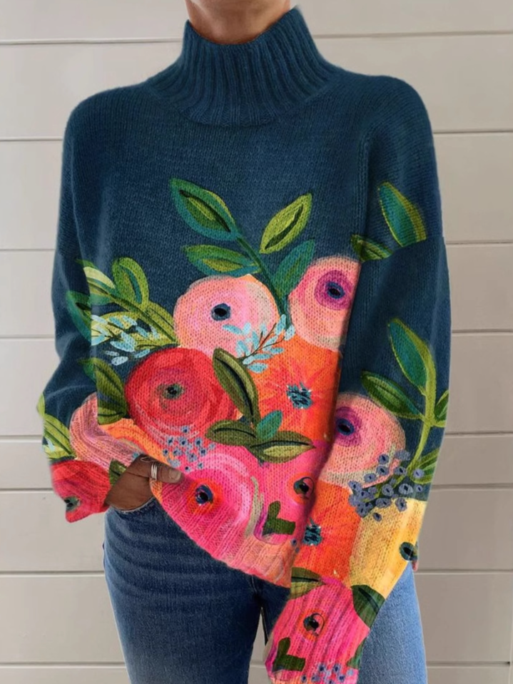 Damen Rollkragen Geblümt Lässig Frühling/Herbst Langarm Sweatshirt