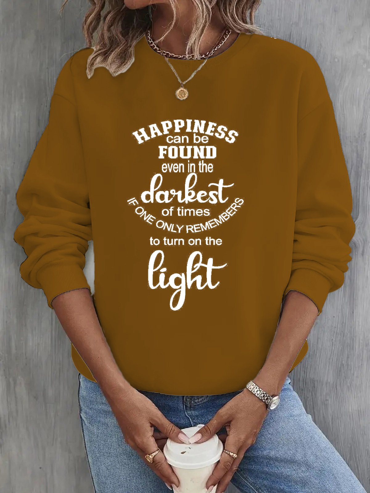 Damen Rundhals Textbriefe Lässig Frühling/Herbst Langarm Sweatshirt