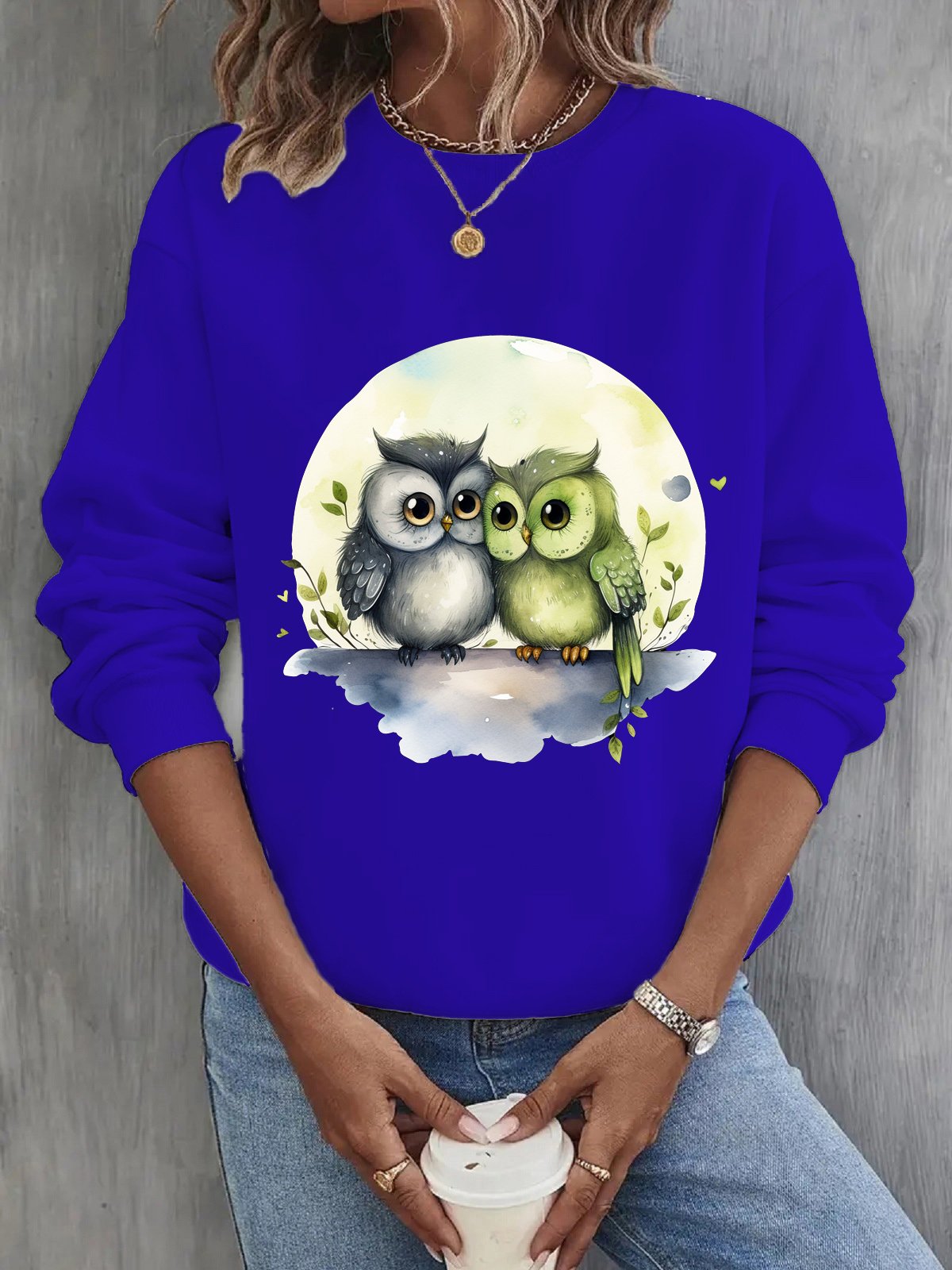 Damen Rundhals Vogel Lässig Frühling/Herbst Langarm Sweatshirt