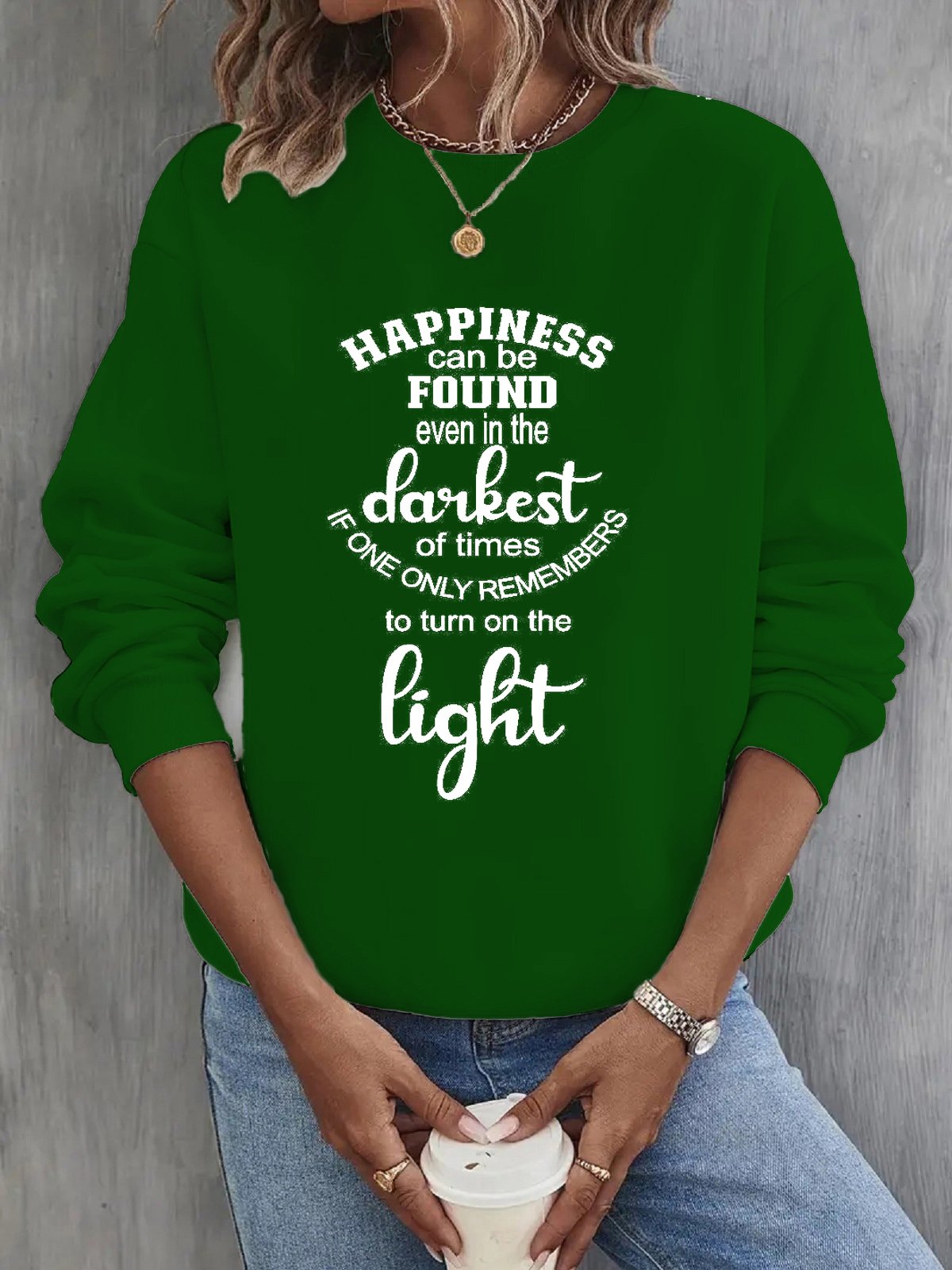 Damen Rundhals Textbriefe Lässig Frühling/Herbst Langarm Sweatshirt