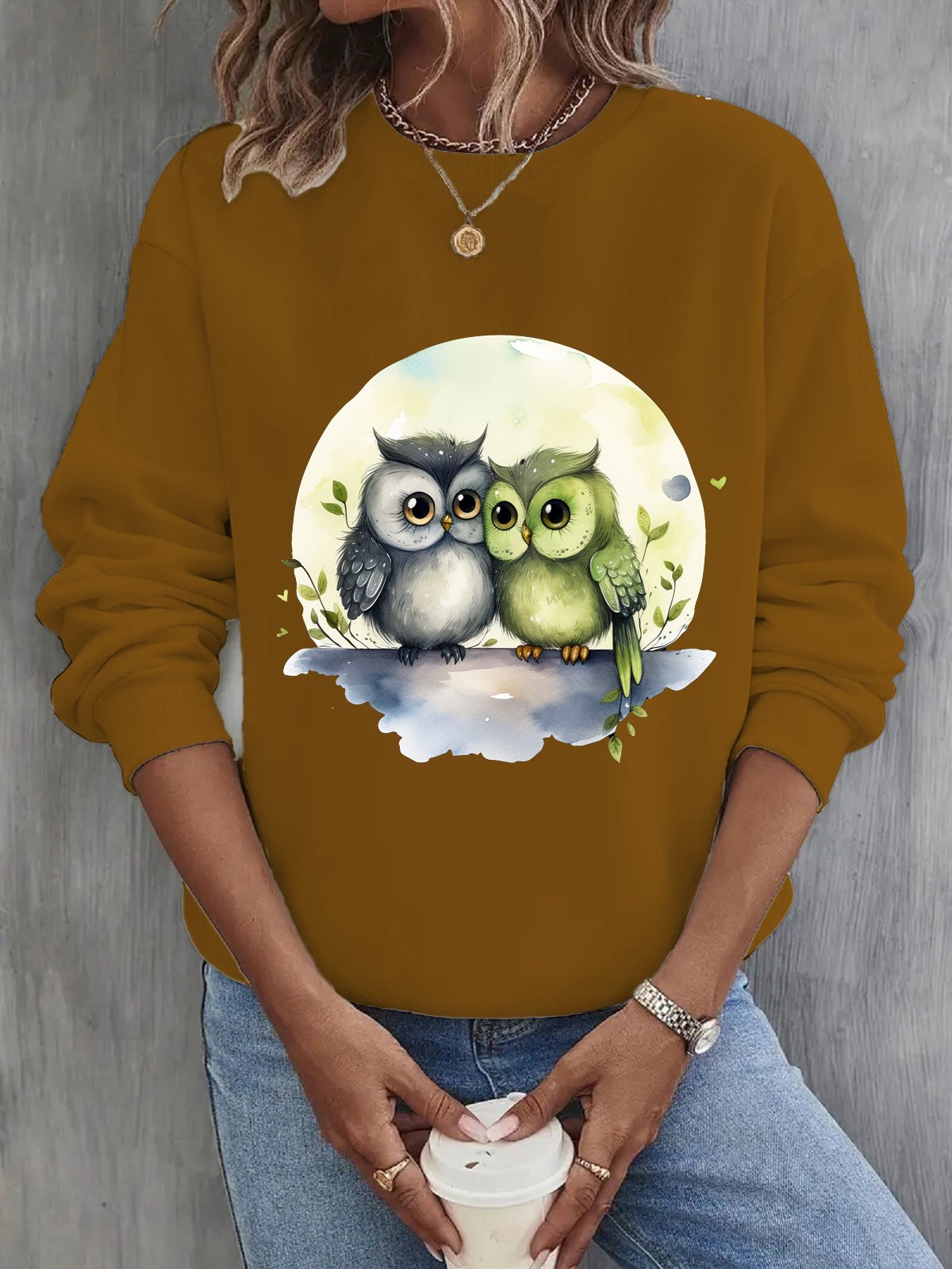 Damen Rundhals Vogel Lässig Frühling/Herbst Langarm Sweatshirt