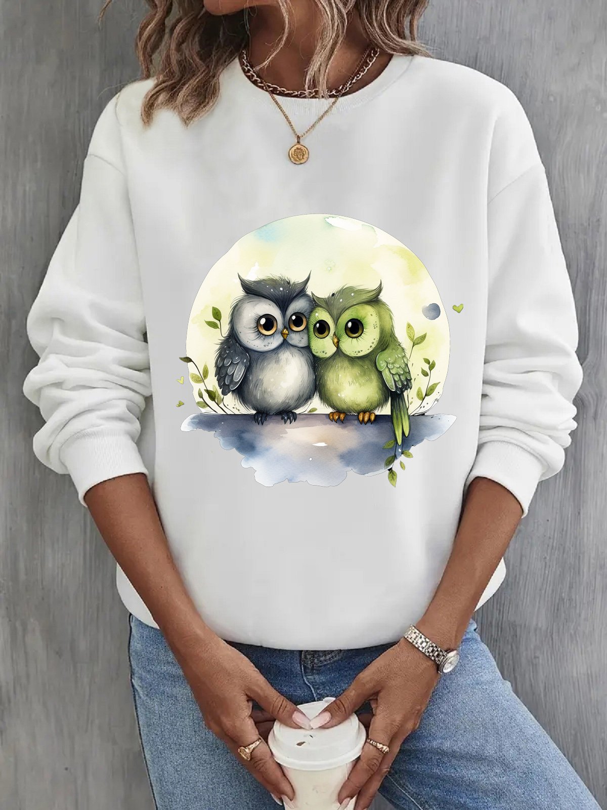 Damen Rundhals Vogel Lässig Frühling/Herbst Langarm Sweatshirt