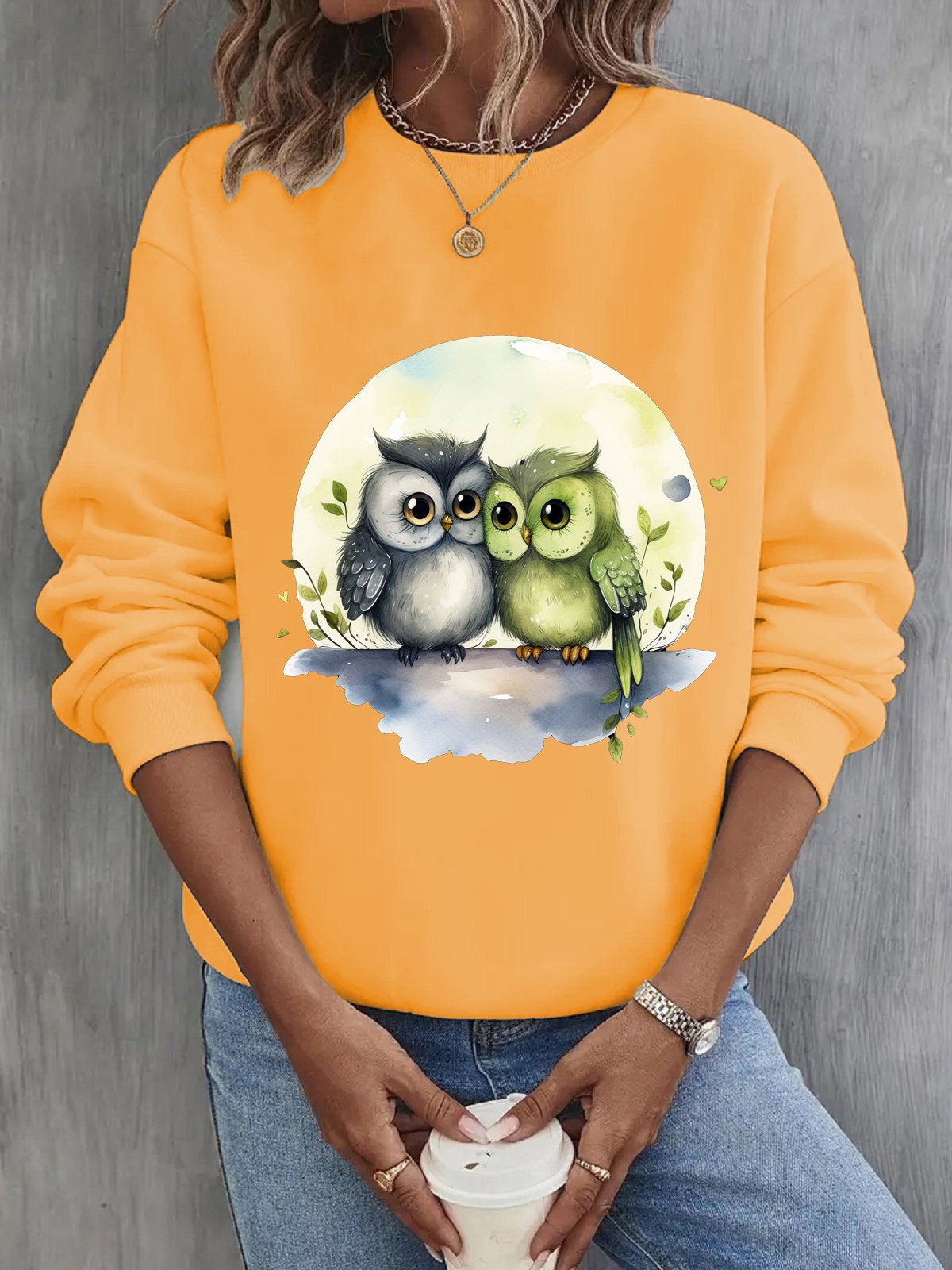 Damen Rundhals Vogel Lässig Frühling/Herbst Langarm Sweatshirt