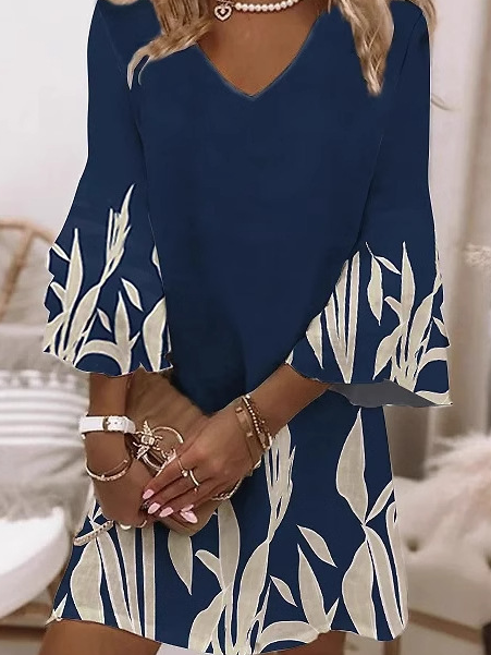 Damen Dreiviertelärmel Frühling/Herbst Geometrisch Kleid V-Ausschnitt Täglich Ausgehen Lässig Mini H-Linie Kleid