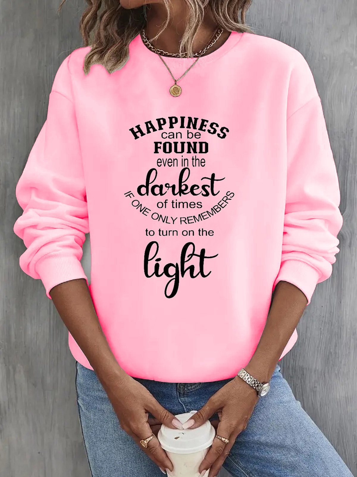 Damen Rundhals Textbriefe Lässig Frühling/Herbst Langarm Sweatshirt