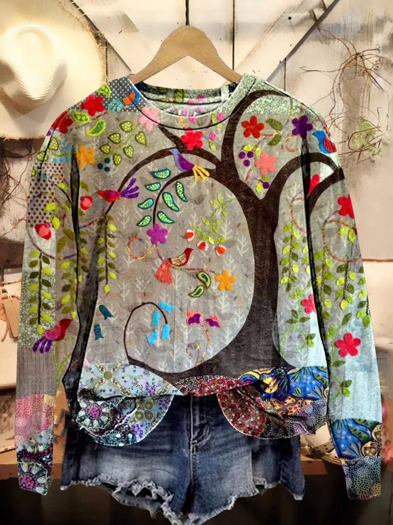 Damen Rundhals Geblümt Lässig Frühling/Herbst Langarm Sweatshirt