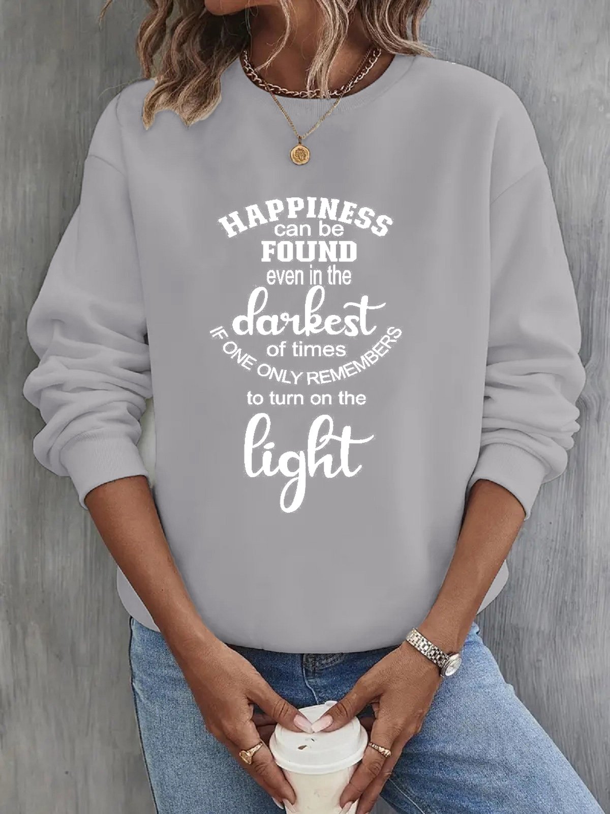 Damen Rundhals Textbriefe Lässig Frühling/Herbst Langarm Sweatshirt